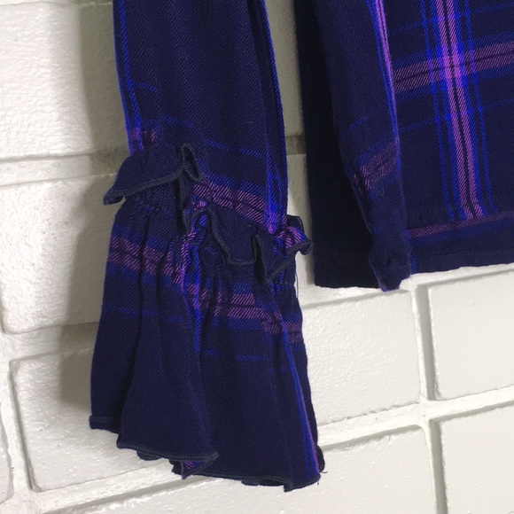 ⚡️$10⚡️Sanctuary | Purple/Blue Plaid Flannel Ruffled-Cuff Top - Picture 9 of 16